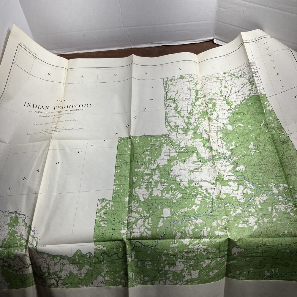 Vintage 1899 Indian Territory Woodland Map US Geological Survey Oklahoma Missour